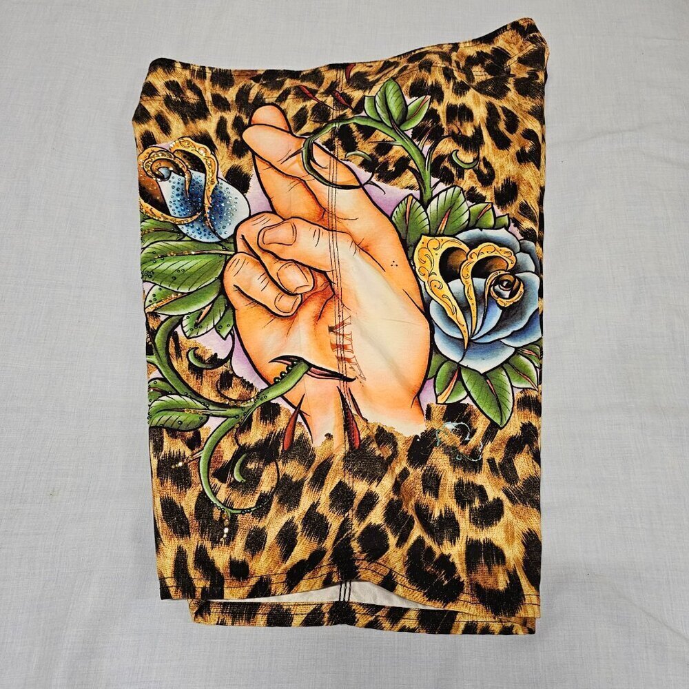 Christian Audigier Graphical Animal Print Beaded Men's Shorts Size 36